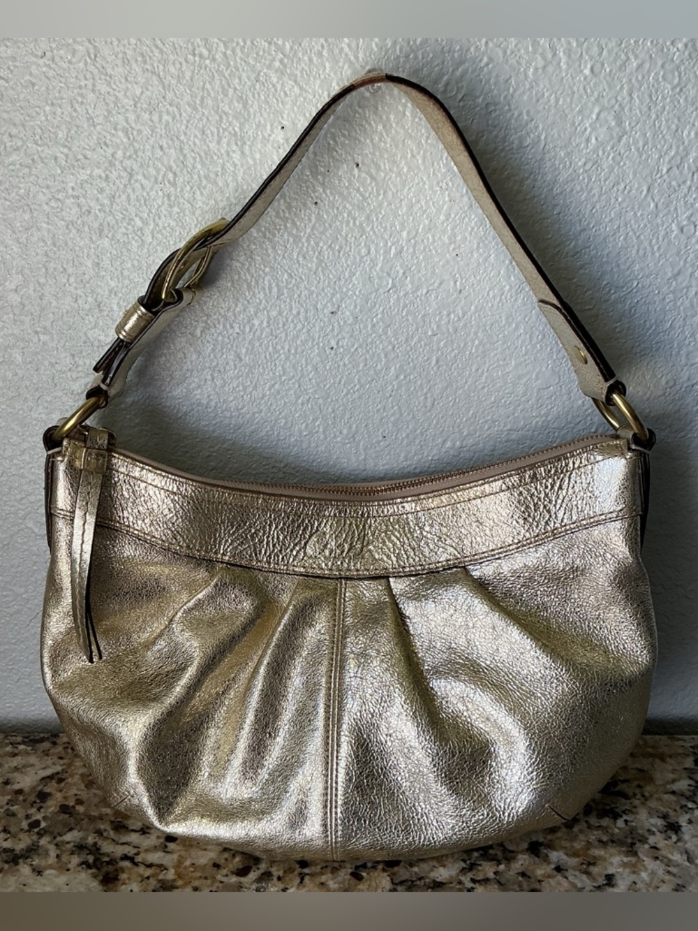 SOLD-Coach Metallic Gold Leather Shoulder Bag